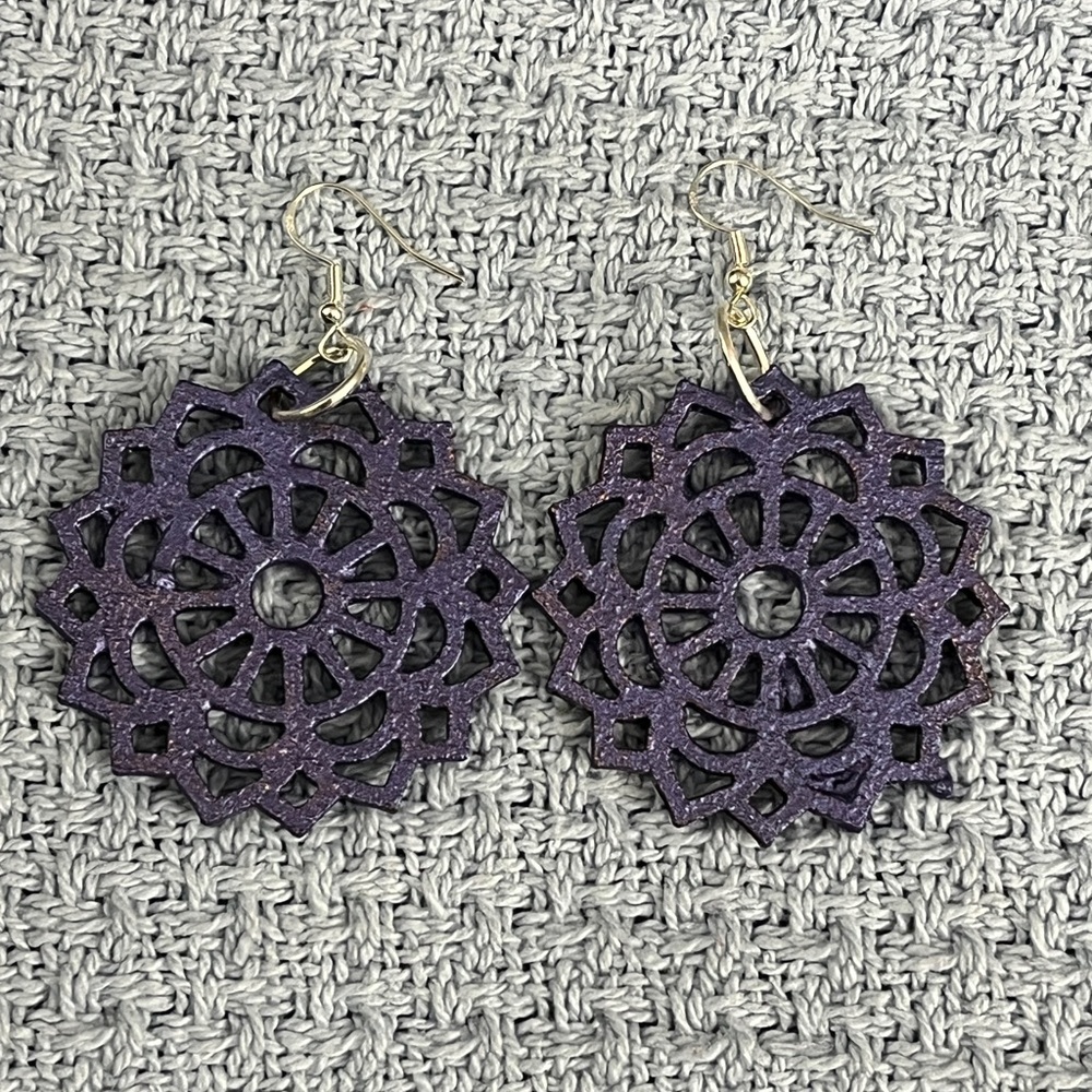 Purple Shape Hand Painted Dangly 925 Earrings